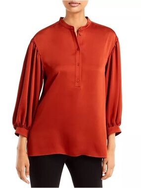 Lafayette 148 New York - Skye Satin Blouse in Chili Red - Size Small
